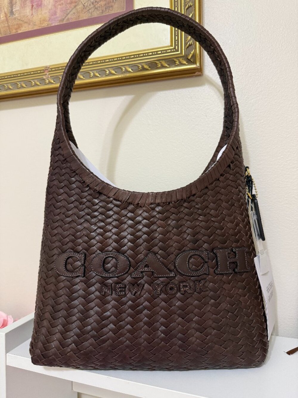 Coach Brooklyn 28 Woven Leather Shoulder Bag In Brass/Maple